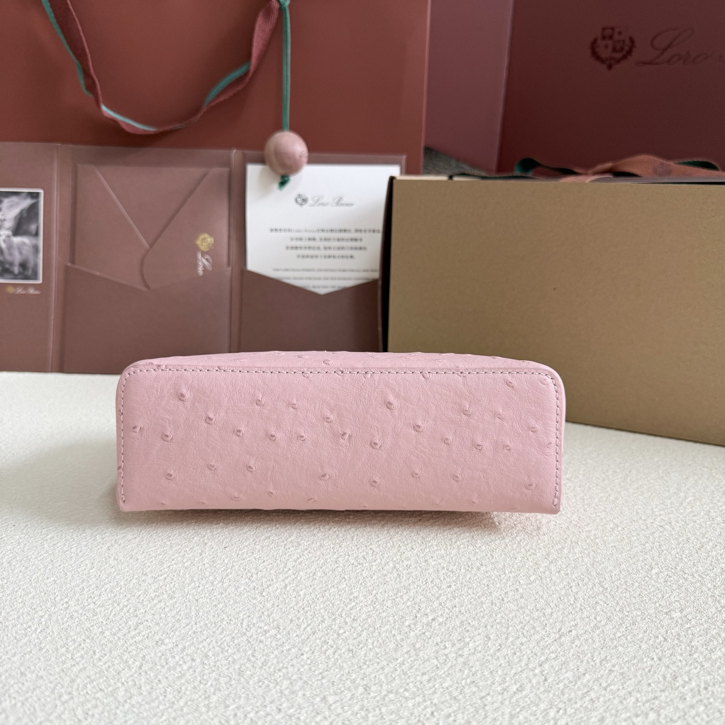 Loro Piana Extra Pocket L19 Ostrich-grained Leather 11 x 19 x 6.5 cm