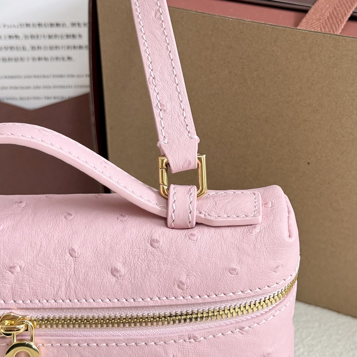 Loro Piana Extra Pocket L19 Ostrich-grained Leather 11 x 19 x 6.5 cm