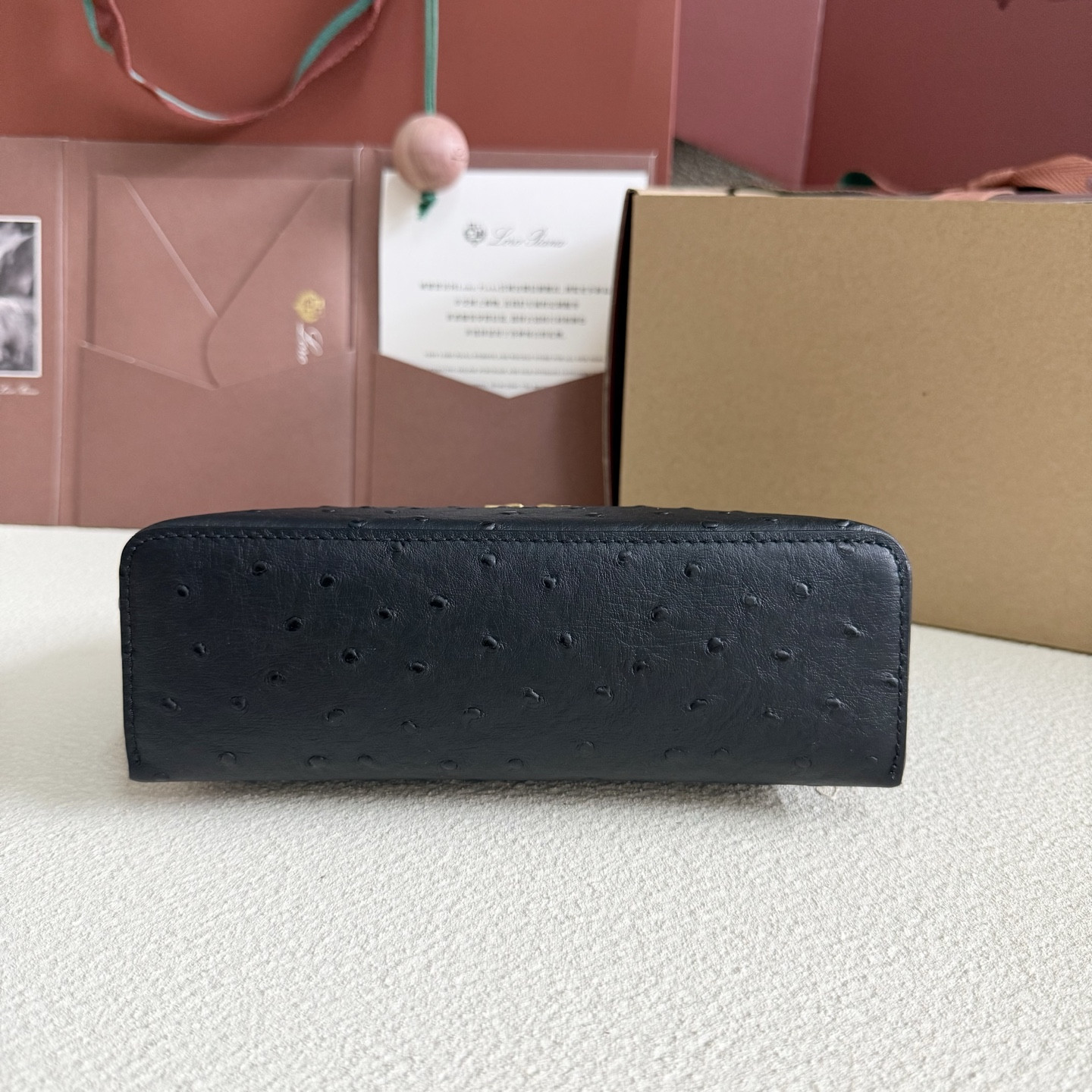 Loro Piana Extra Pocket L19 Ostrich-grained Leather 11 x 19 x 6.5 cm