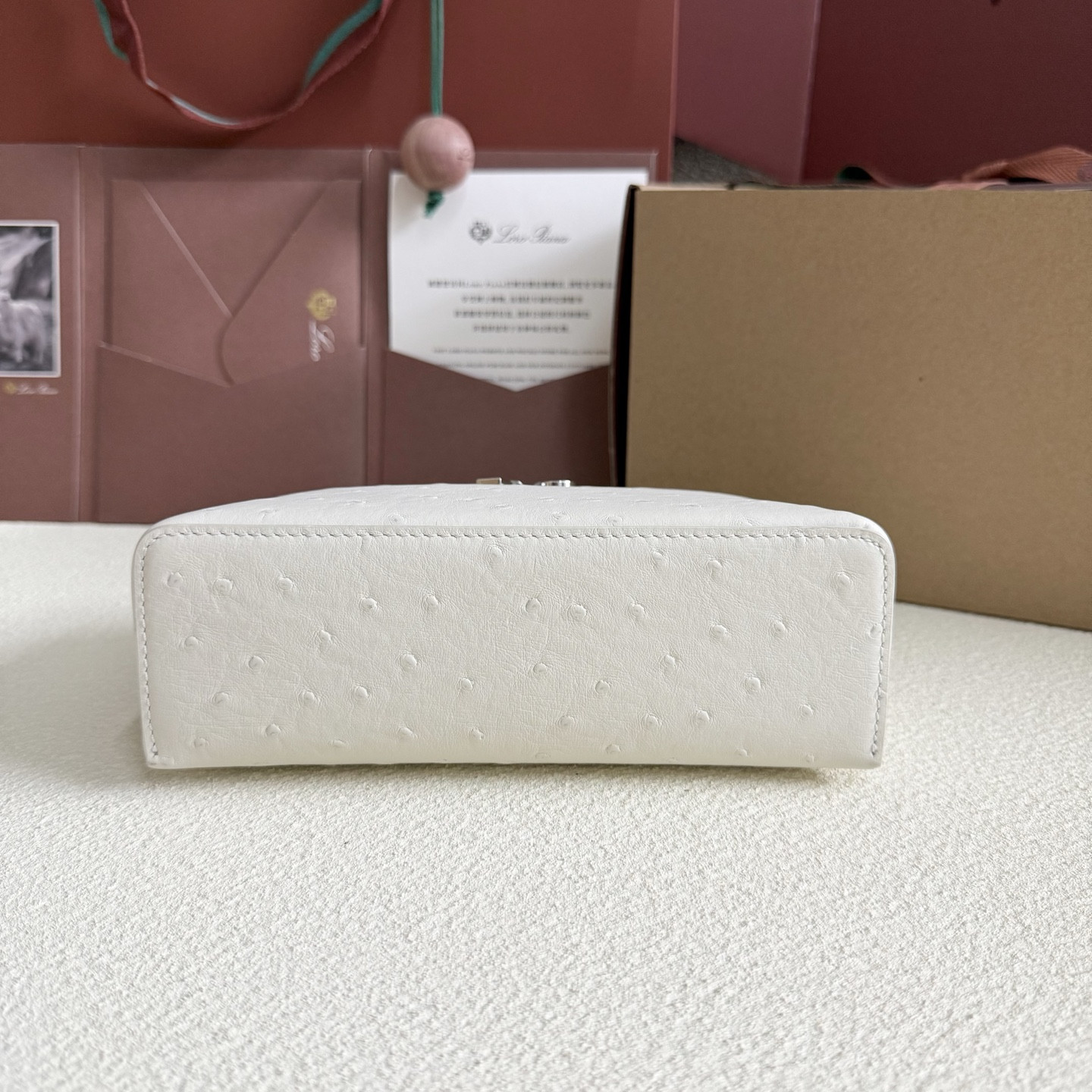 Loro Piana Extra Pocket L19 Ostrich-grained Leather 11 x 19 x 6.5 cm