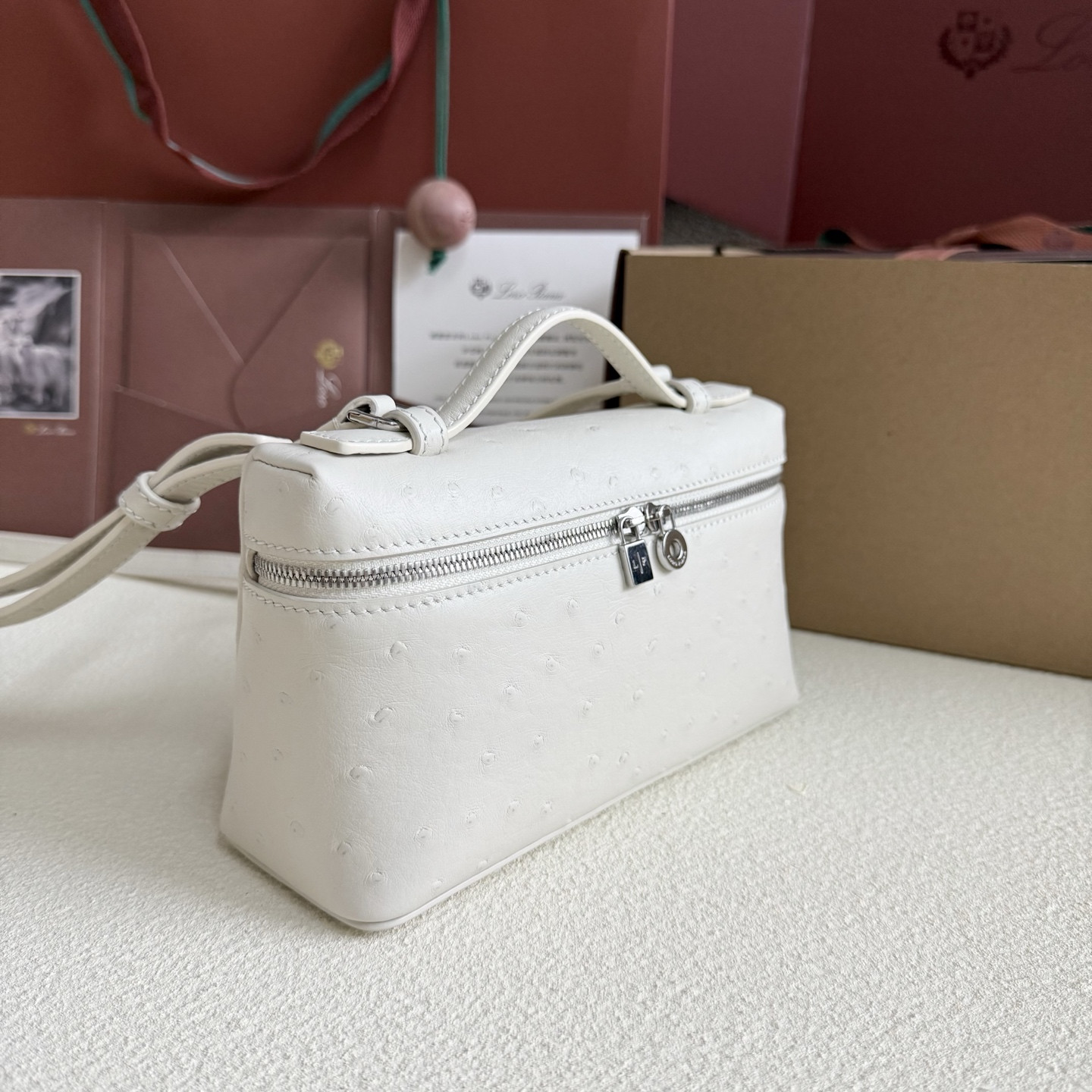 Loro Piana Extra Pocket L19 Ostrich-grained Leather 11 x 19 x 6.5 cm