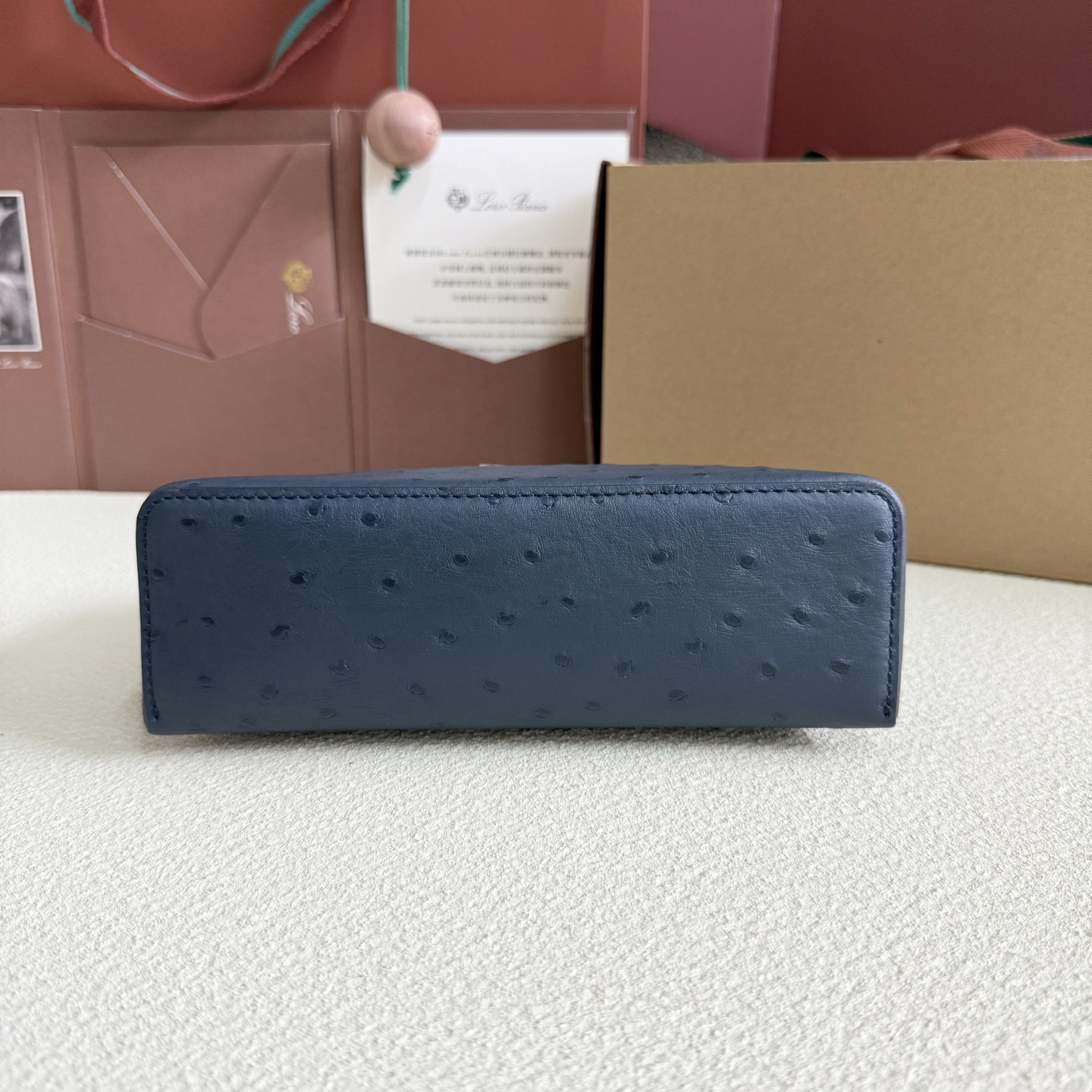 Loro Piana Extra Pocket L19 Ostrich-grained Leather 11 x 19 x 6.5 cm