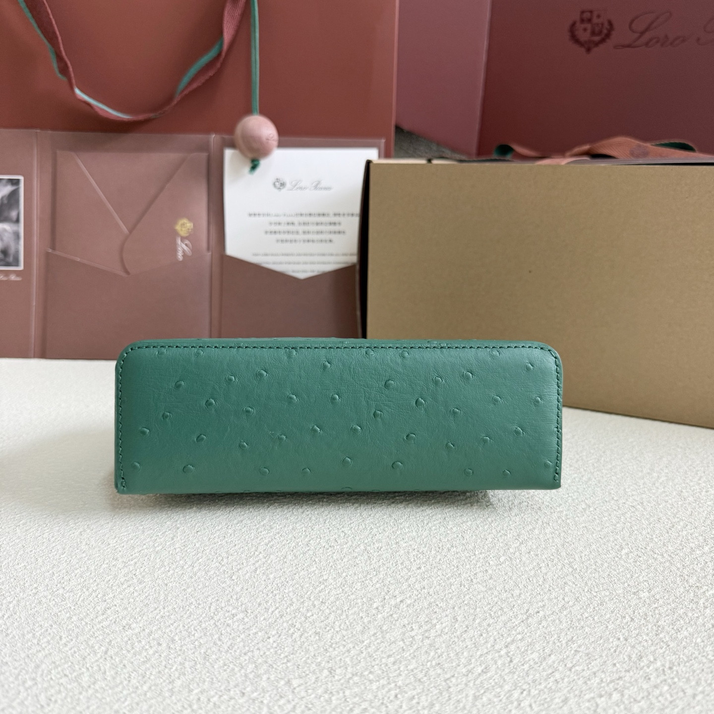 Loro Piana Extra Pocket L19 Ostrich-grained Leather 11 x 19 x 6.5 cm