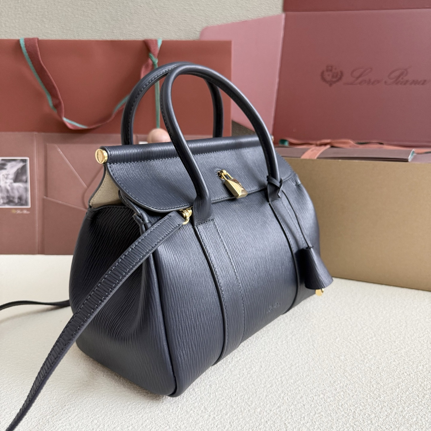 Loro Piana Loom L25 Calfskin Dark blue 25x18x12.5cm