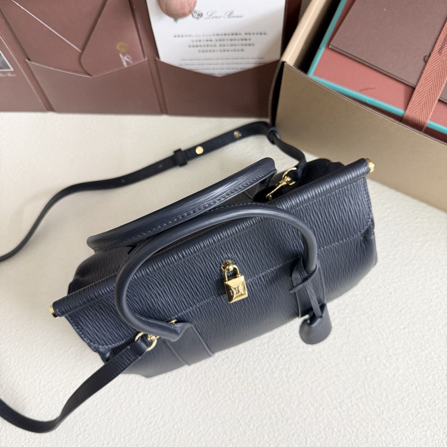 Loro Piana Loom L25 Calfskin Dark blue 25x18x12.5cm