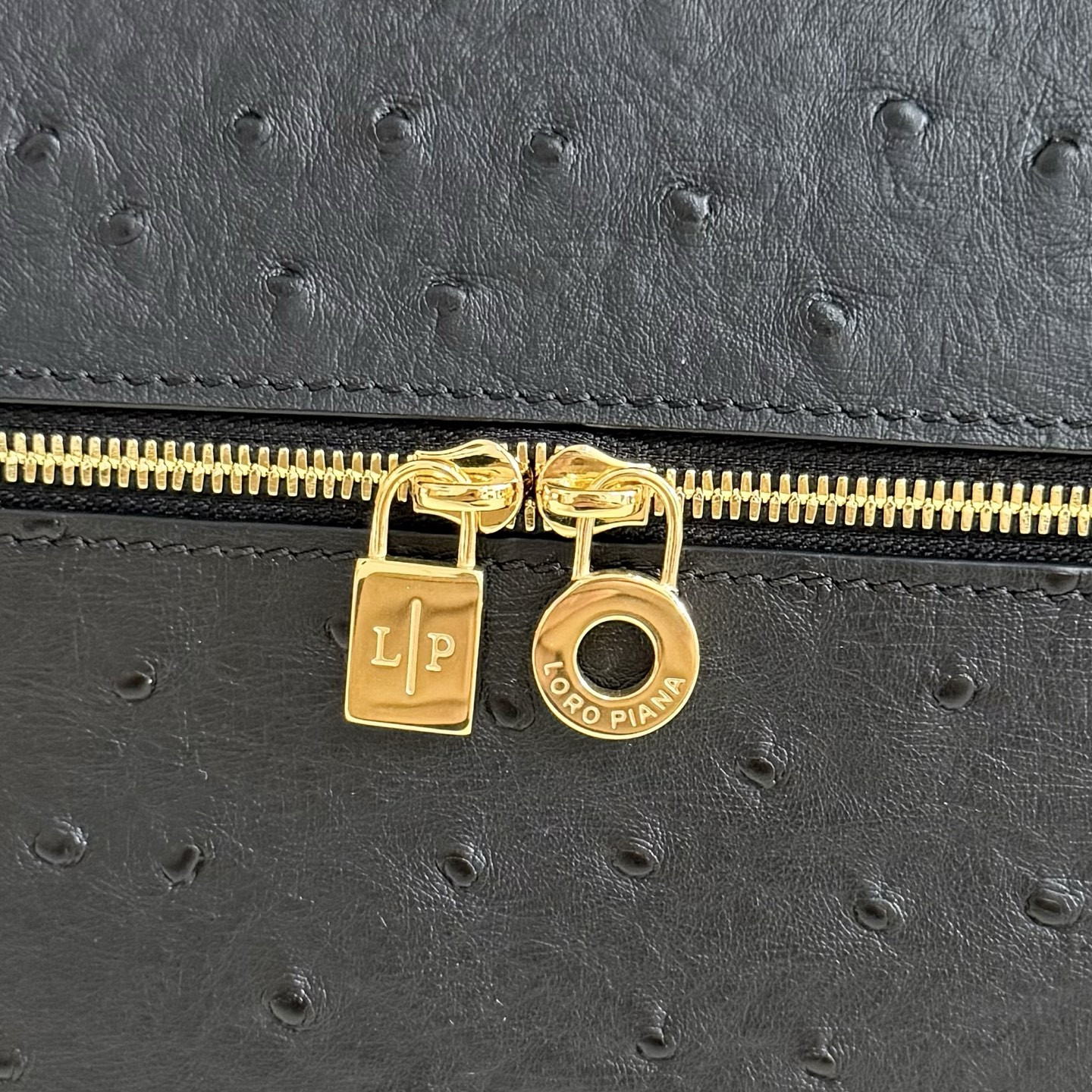 Loro Piana Extra Pocket L27 Ostrich-grained Leather 16x27x10cm