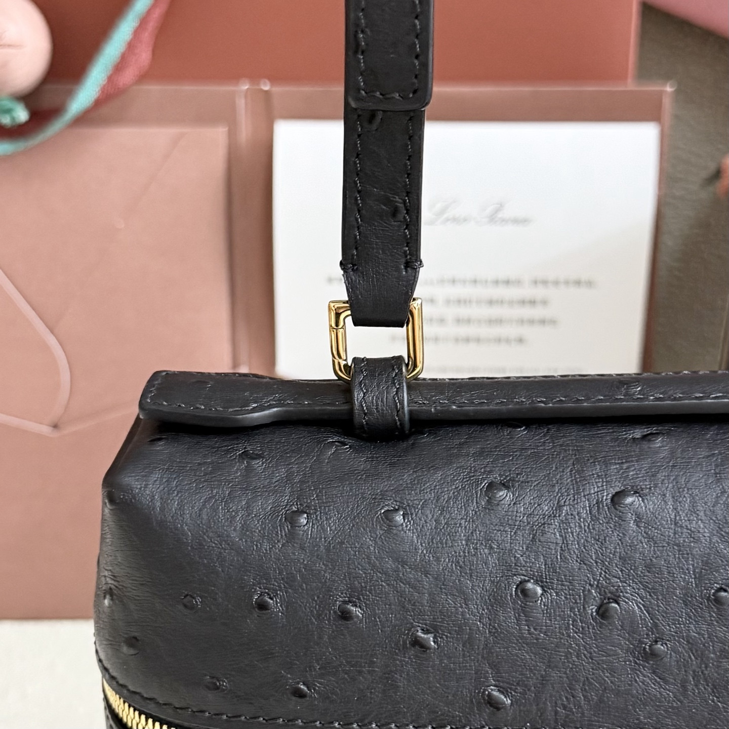 Loro Piana Extra Pocket L27 Ostrich-grained Leather 16x27x10cm