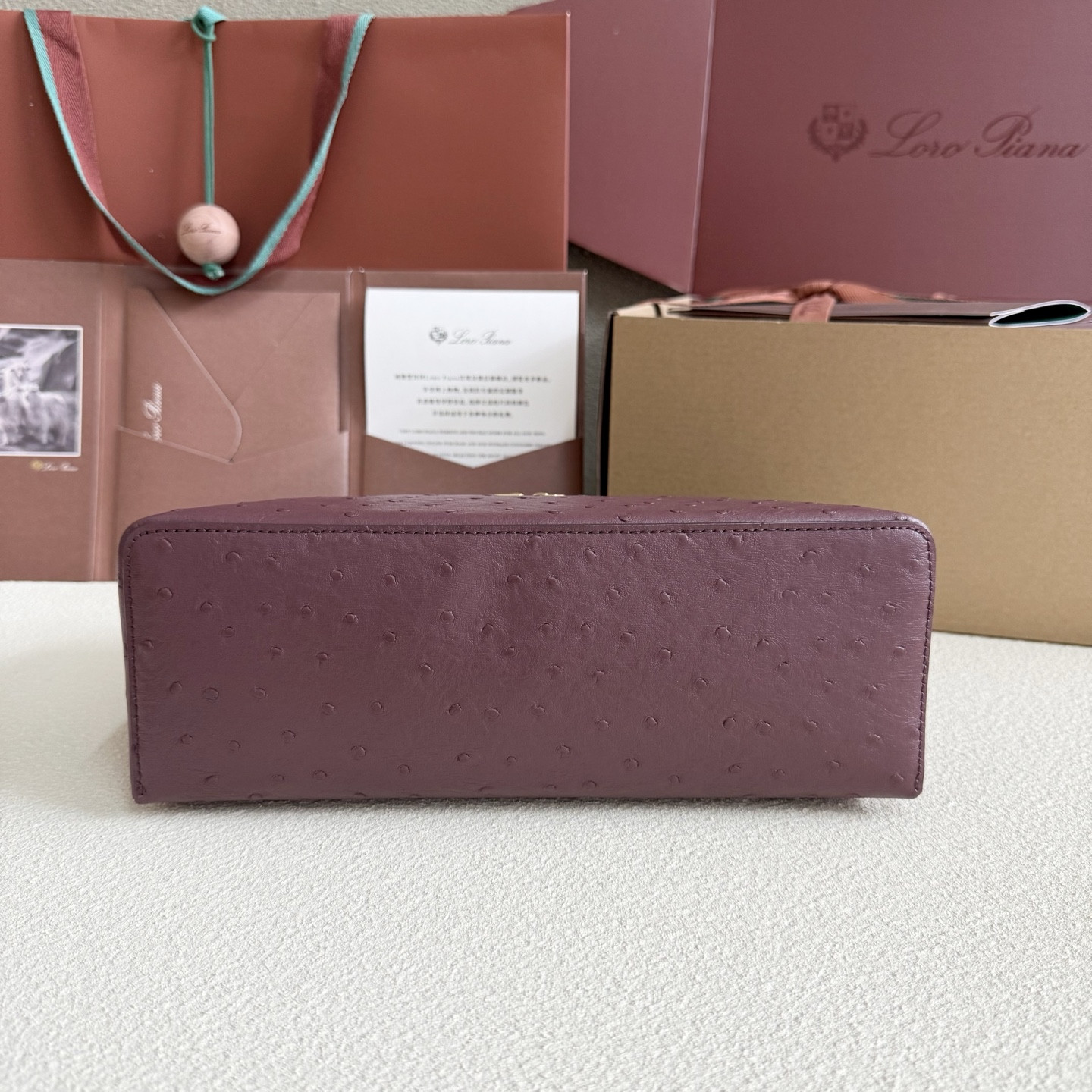 Loro Piana Extra Pocket L27 Ostrich-grained Leather 16x27x10cm