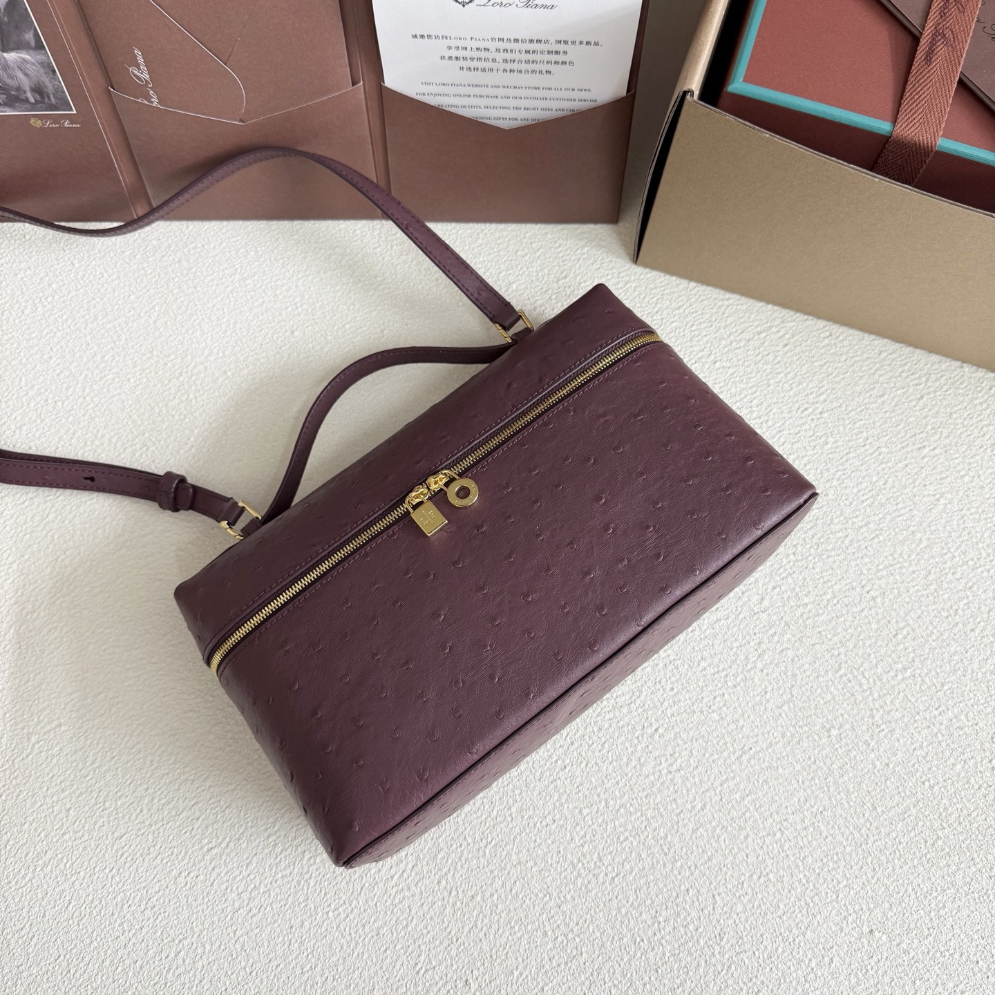 Loro Piana Extra Pocket L27 Ostrich-grained Leather 16x27x10cm