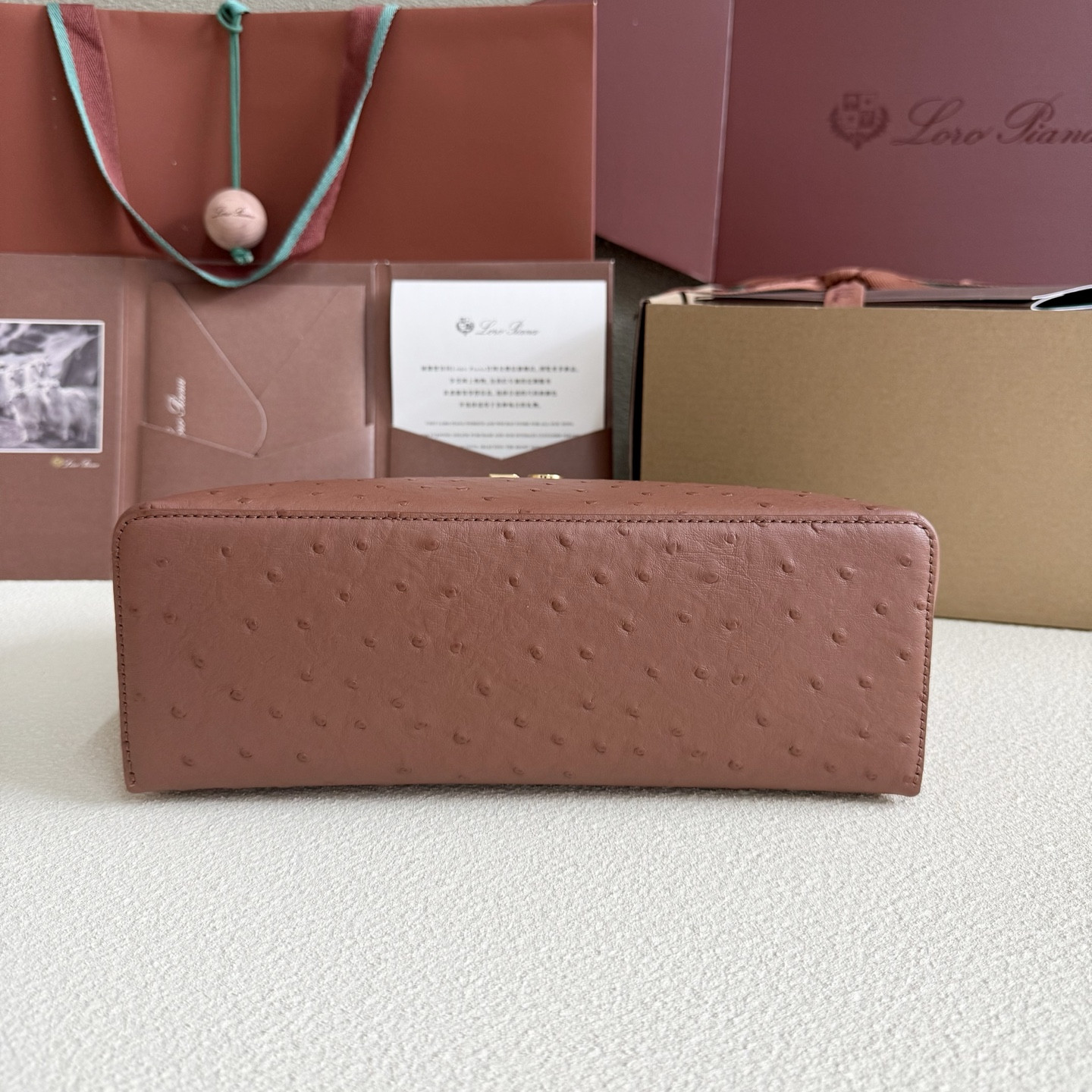 Loro Piana Extra Pocket L27 Ostrich-grained Leather 16x27x10cm