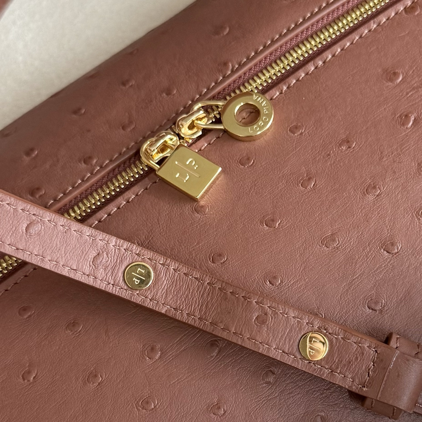 Loro Piana Extra Pocket L27 Ostrich-grained Leather 16x27x10cm