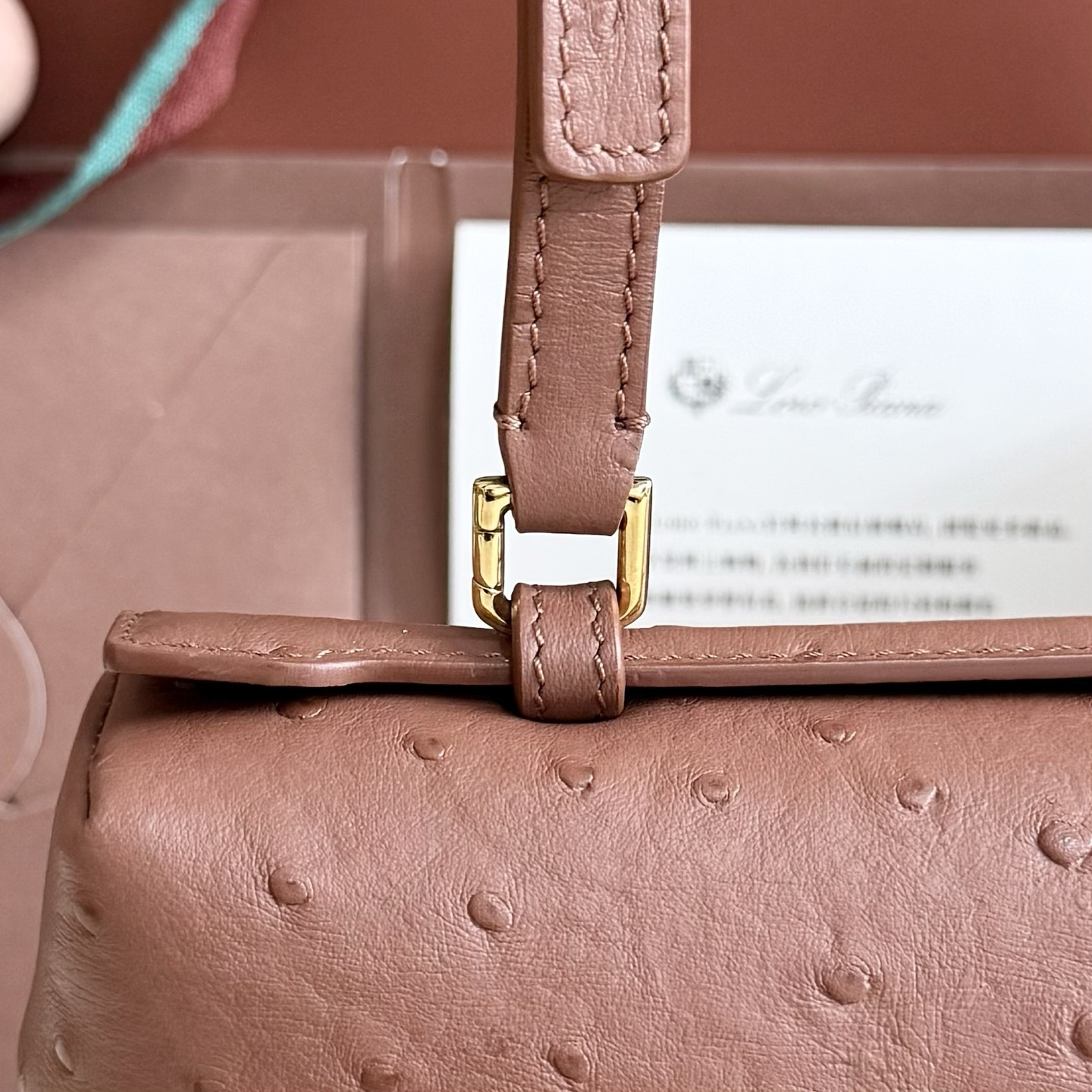 Loro Piana Extra Pocket L27 Ostrich-grained Leather 16x27x10cm