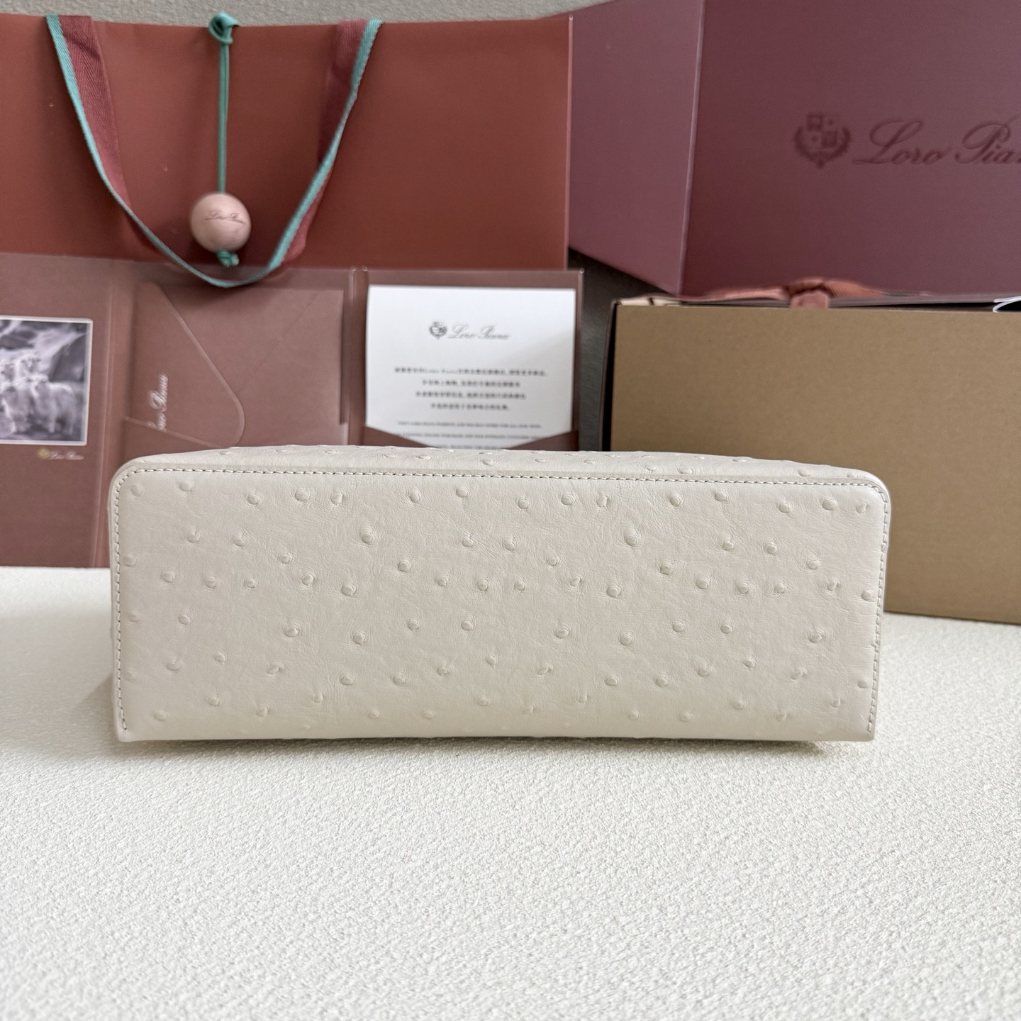 Loro Piana Extra Pocket L27 Ostrich-grained Leather 16x27x10cm