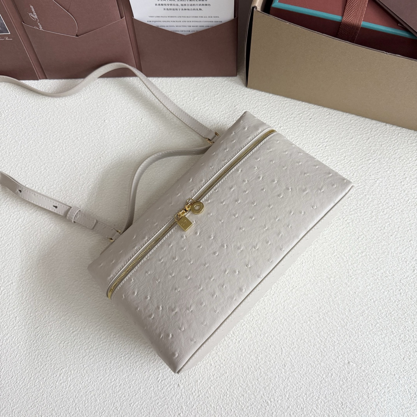 Loro Piana Extra Pocket L27 Ostrich-grained Leather 16x27x10cm