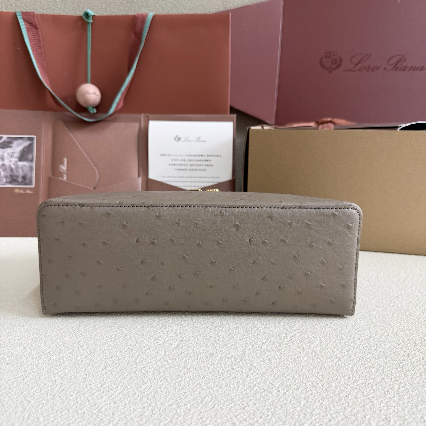 Loro Piana Extra Pocket L27 Ostrich-grained Leather 16x27x10cm