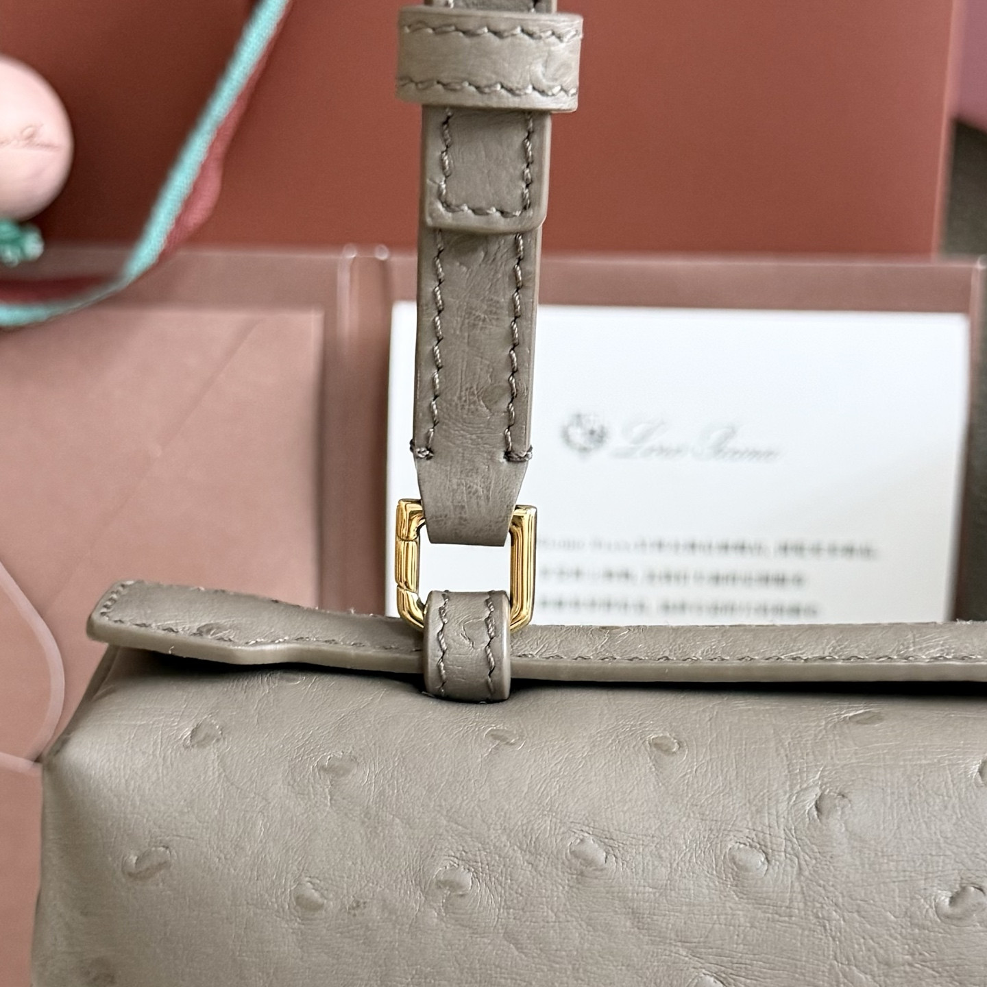 Loro Piana Extra Pocket L27 Ostrich-grained Leather 16x27x10cm