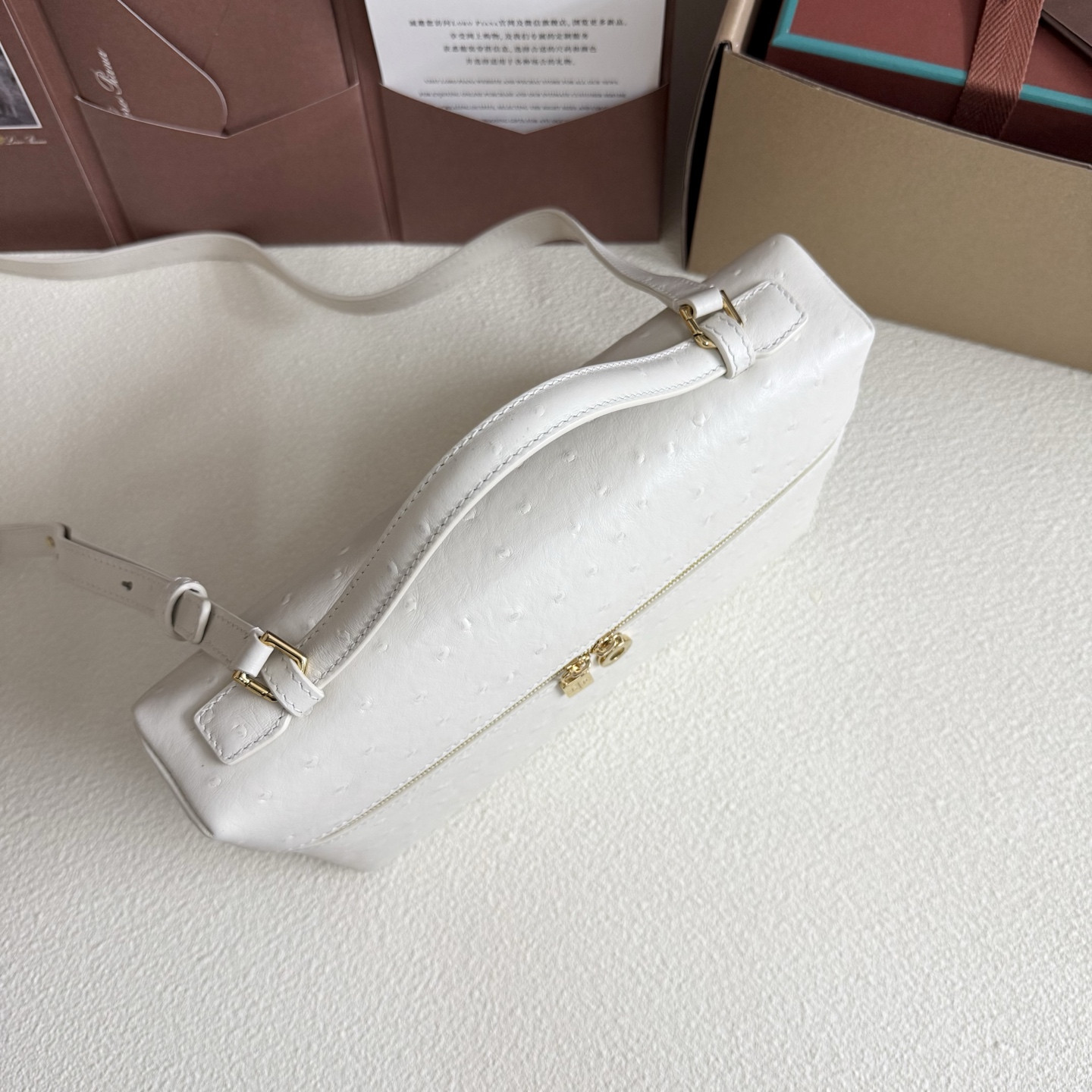 Loro Piana Extra Pocket L27 Ostrich-grained Leather 16x27x10cm