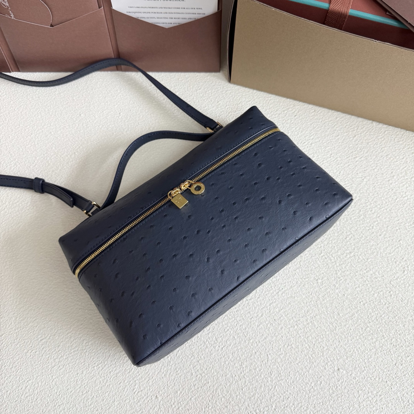 Loro Piana Extra Pocket L27 Ostrich-grained Leather 16x27x10cm