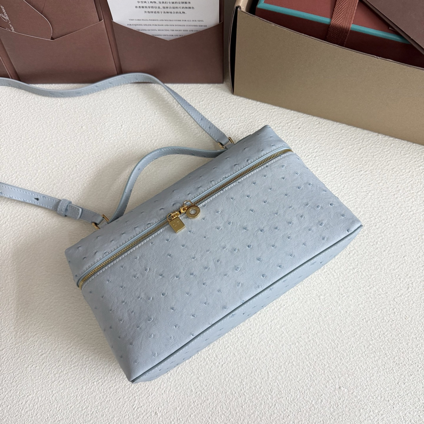 Loro Piana Extra Pocket L27 Ostrich-grained Leather 16x27x10cm