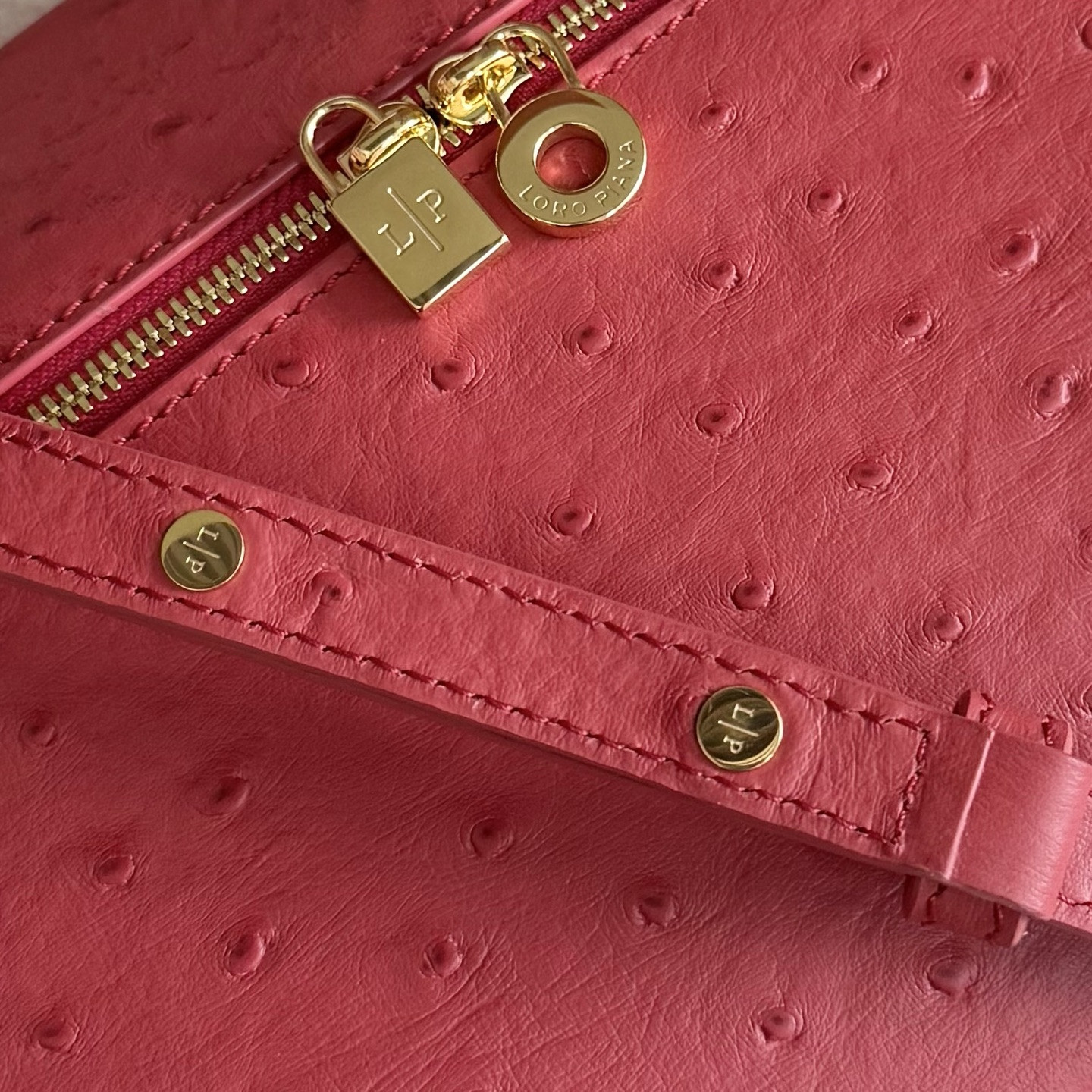 Loro Piana Extra Pocket L27 Ostrich-grained Leather 16x27x10cm