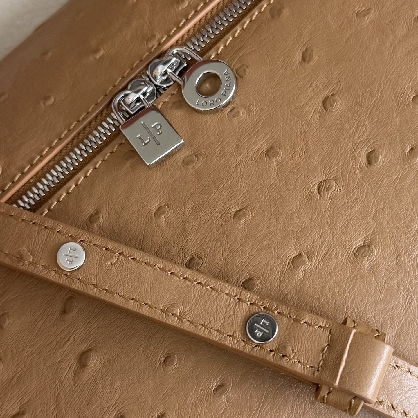 Loro Piana Extra Pocket L27 Ostrich-grained Leather 16x27x10cm