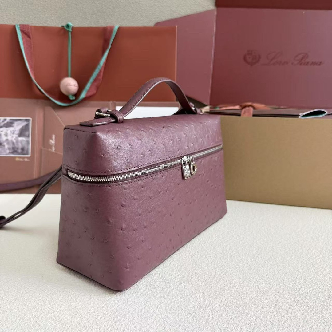 Loro Piana Extra Pocket L27 Ostrich-grained Leather 16x27x10cm