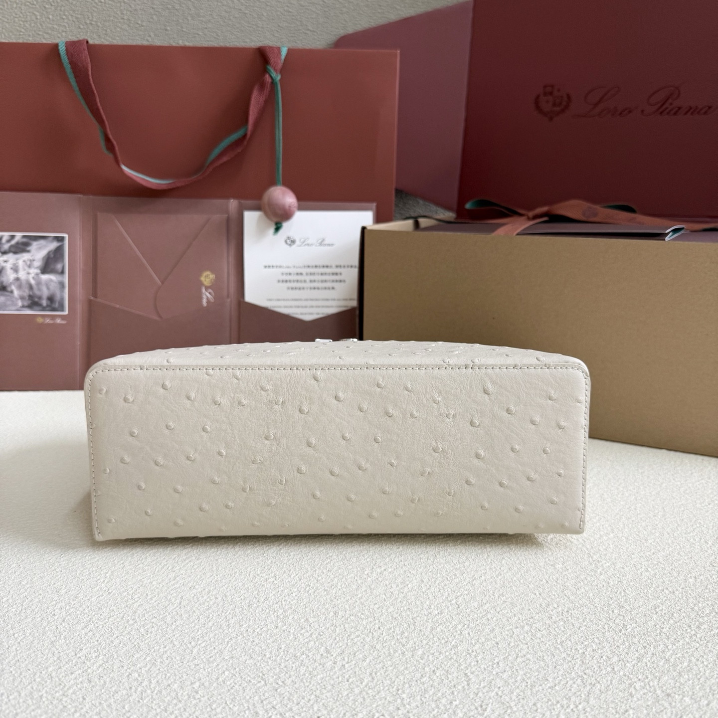 Loro Piana Extra Pocket L27 Ostrich-grained Leather 16x27x10cm