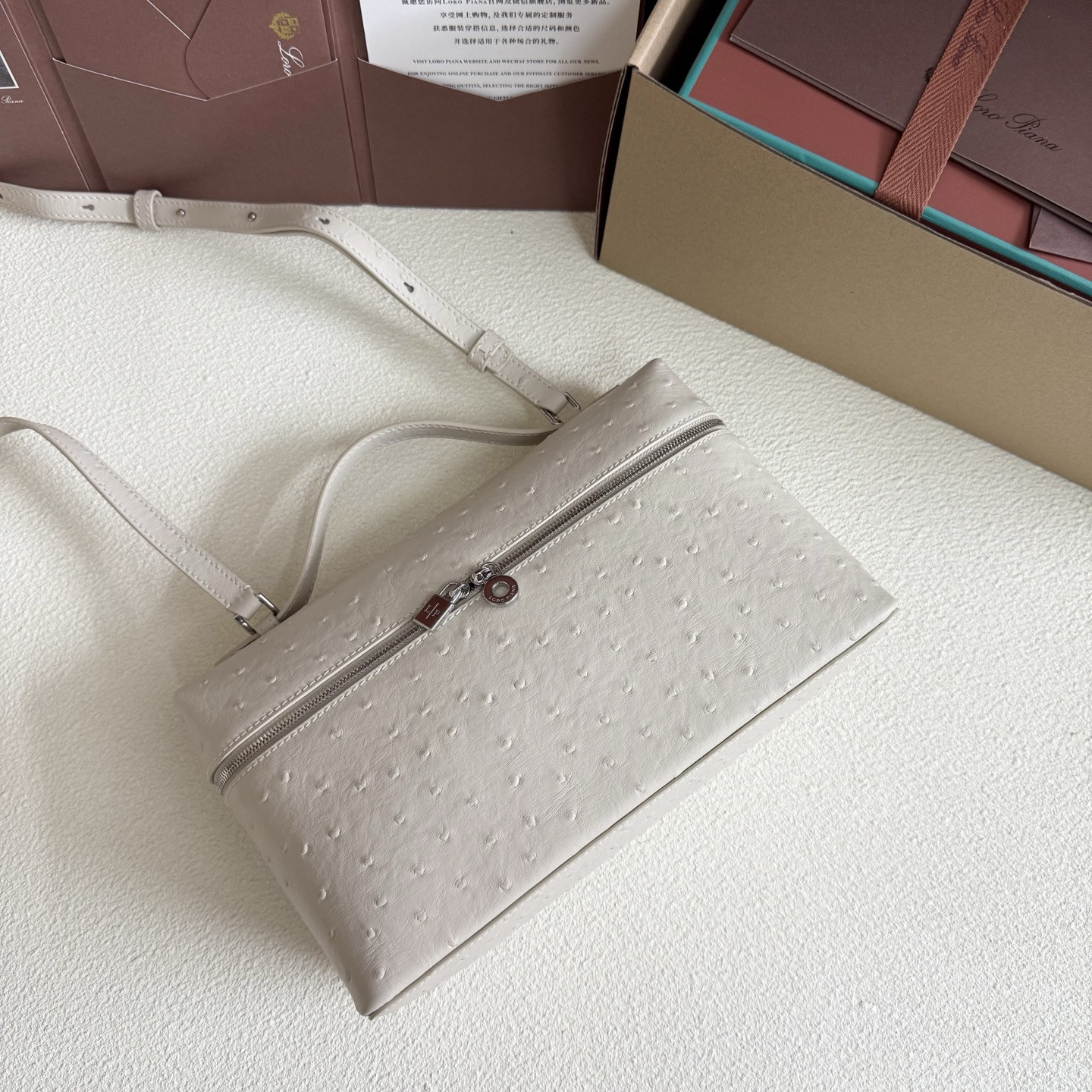 Loro Piana Extra Pocket L27 Ostrich-grained Leather 16x27x10cm