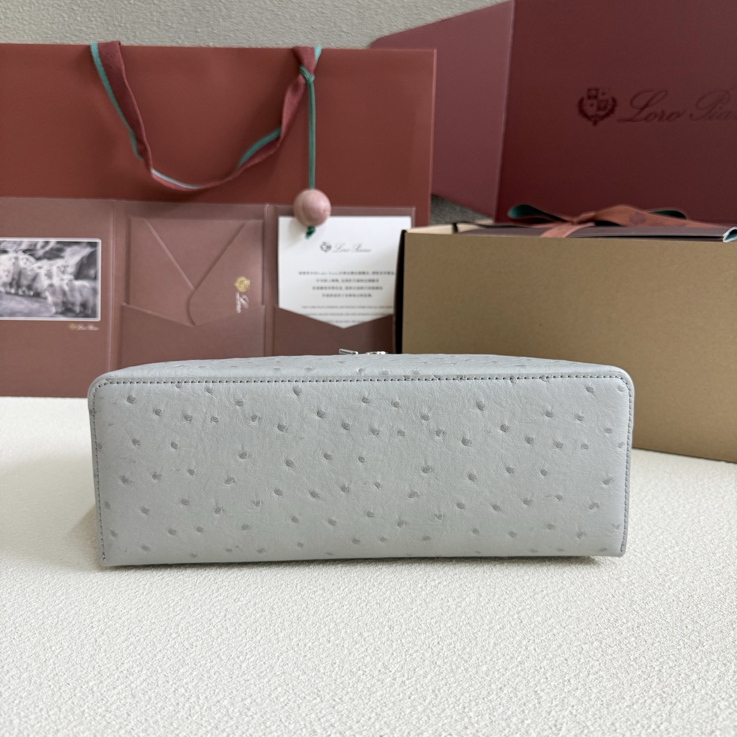 Loro Piana Extra Pocket L27 Ostrich-grained Leather 16x27x10cm