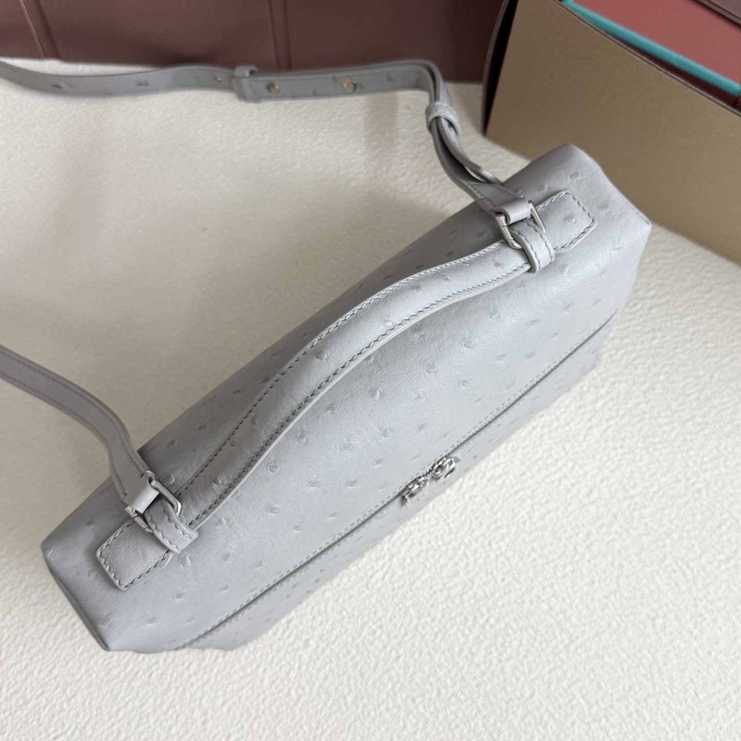 Loro Piana Extra Pocket L27 Ostrich-grained Leather 16x27x10cm