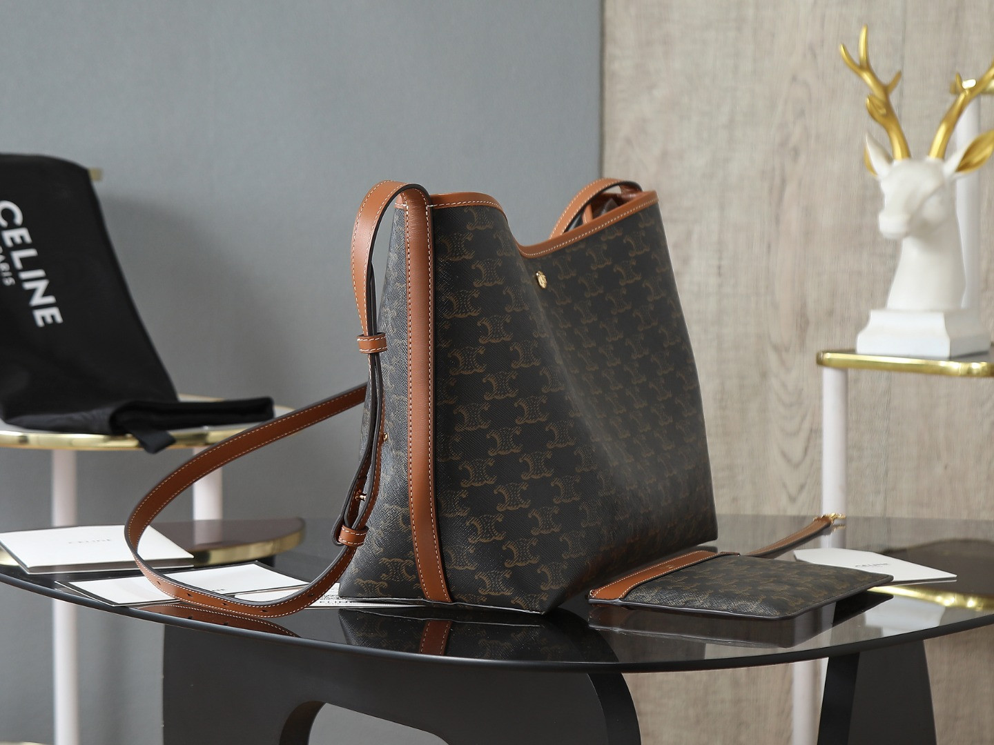 Celine SOFT SHOPPER BAG IN Triomphe Canvas and Calfskin 32.5x24.5x14cm