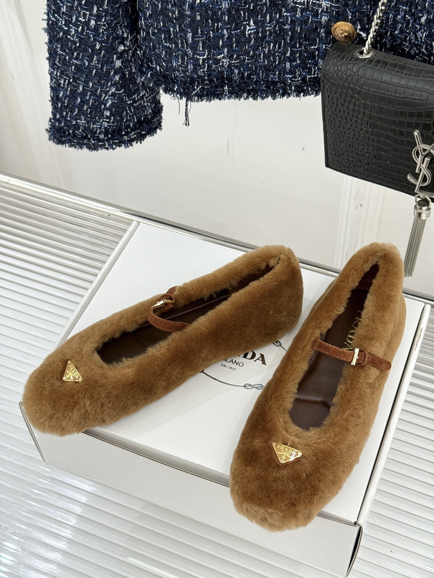 UA Prada Shearling Ballerinas