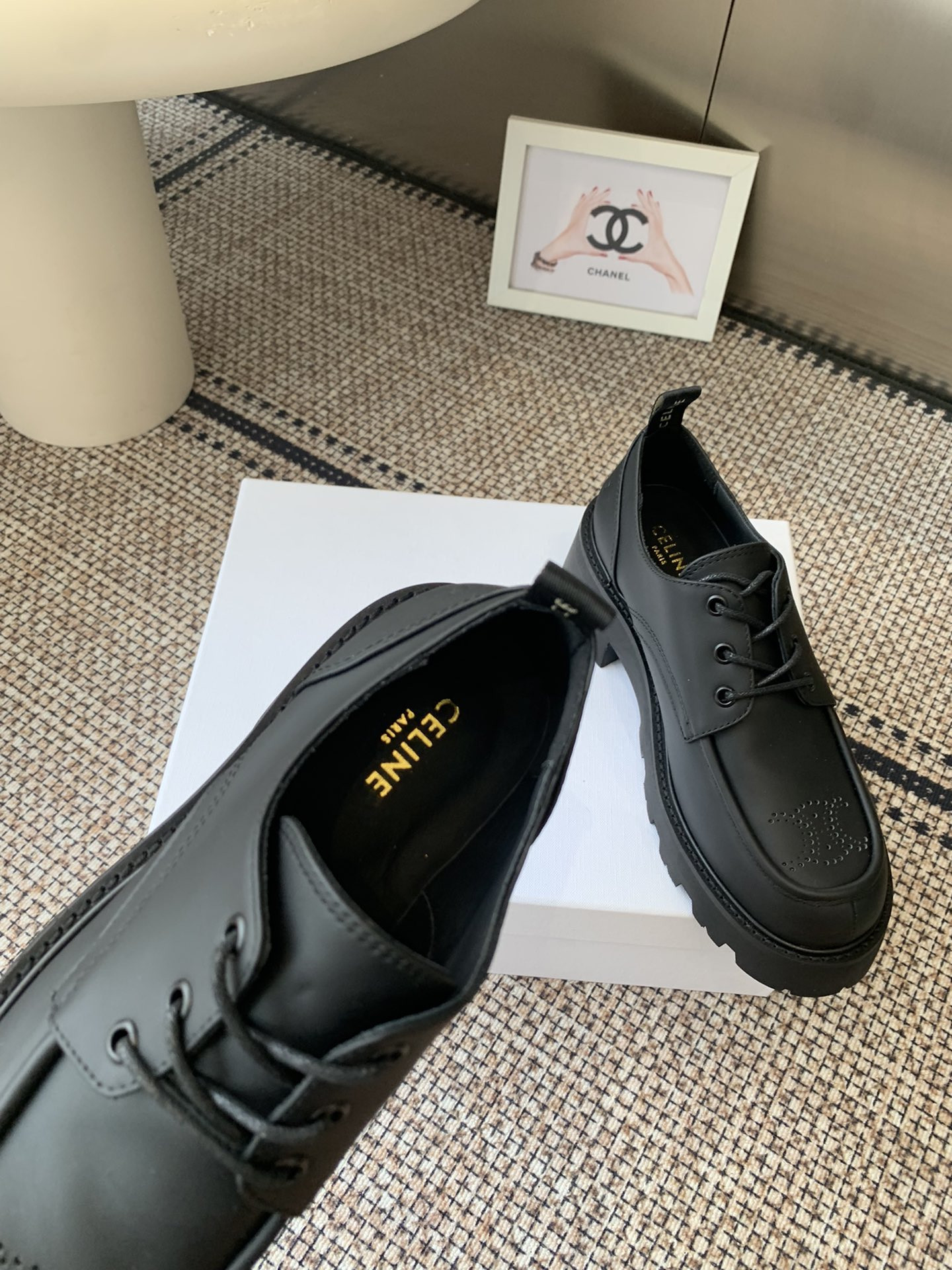 UA CELINE TRIOMPHE DERBIES IN SHINY BULL